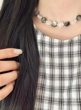 古着拼接天然石项链轻奢毛衣链