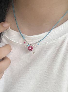 花朵新中式天然石串珠松石项链