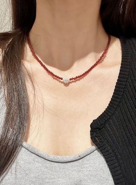 小众设计感红玛瑙韩系项链S925银