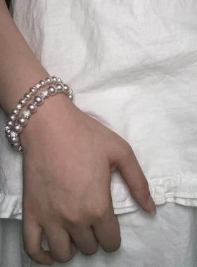 叠戴法式珍珠手串绝美镶钻手链