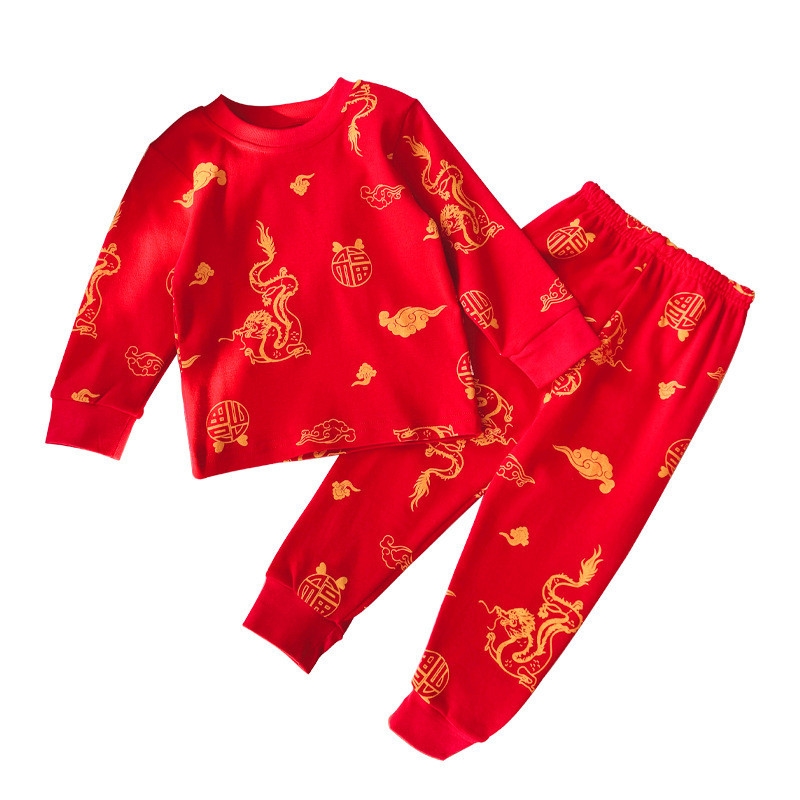 儿童本命年红色内衣套装卡布丢丢男童秋衣秋裤大红家居服睡衣12岁