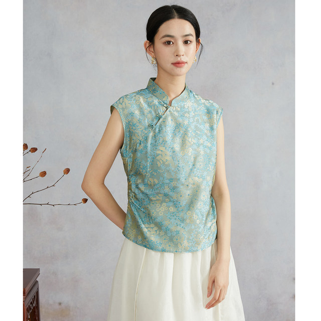 Suye 100% Mulberry Silk Song Brocade Jacquard Silk Small Stand Collar Top + Skirt two-piece women's new Chinese suit