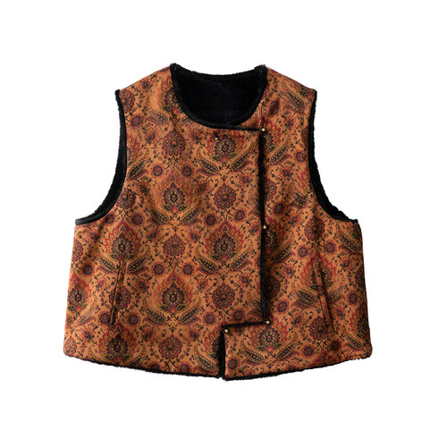 一丝牵 双面穿100%桑蚕丝提花香云纱加厚马甲环保水貂毛国风外套 - 图3