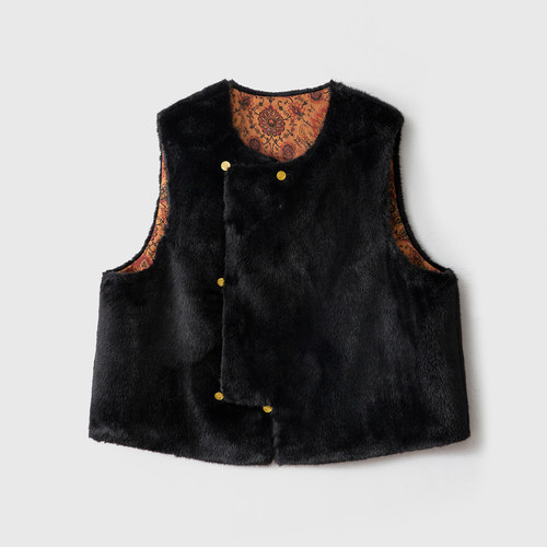 一丝牵 双面穿100%桑蚕丝提花香云纱加厚马甲环保水貂毛国风外套 - 图1