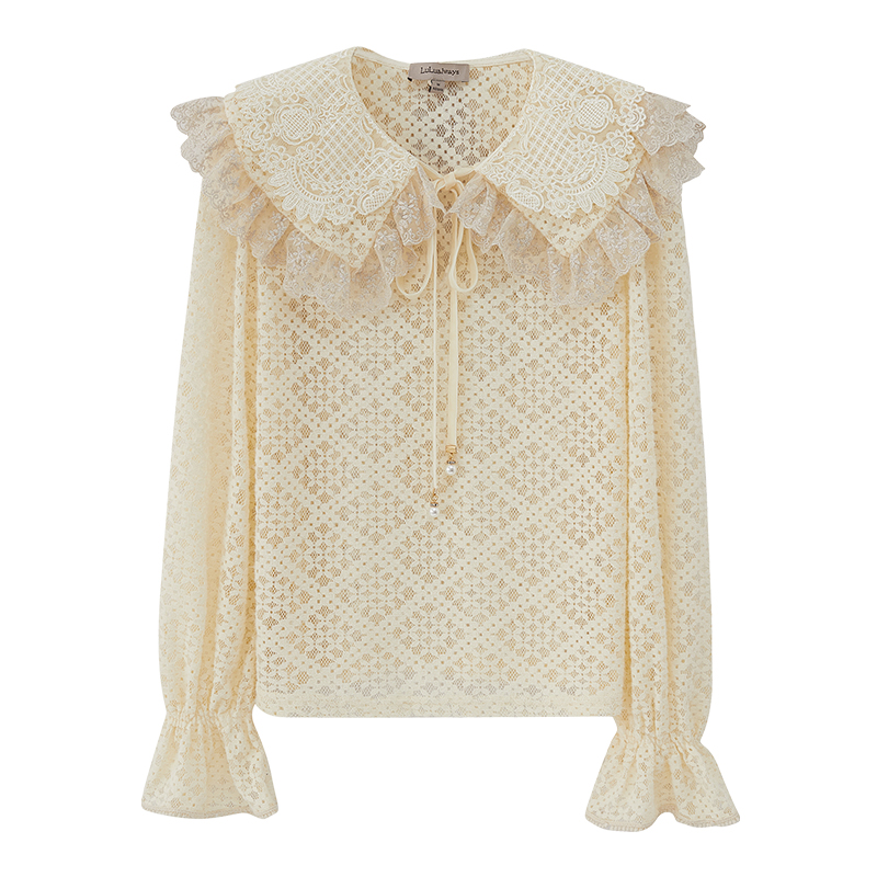 lulualways冬季法式系带长袖雪纺衫 LULUALWAYS蕾丝衫/雪纺衫