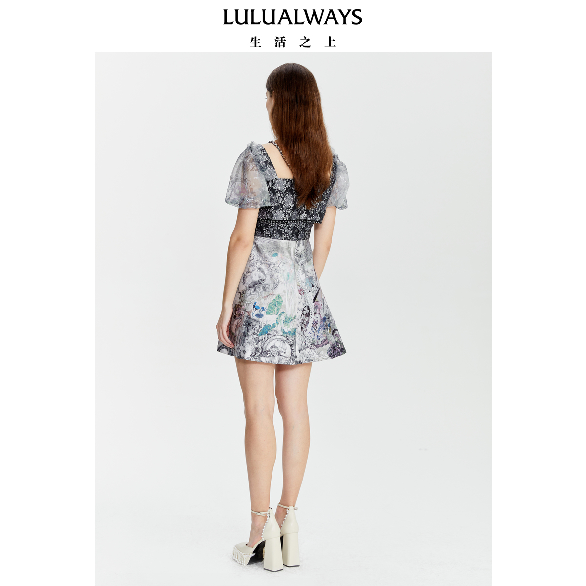 我爱露露LULUALWAYS夏季新款时尚优雅吊带短袖短款连衣裙 - 图2