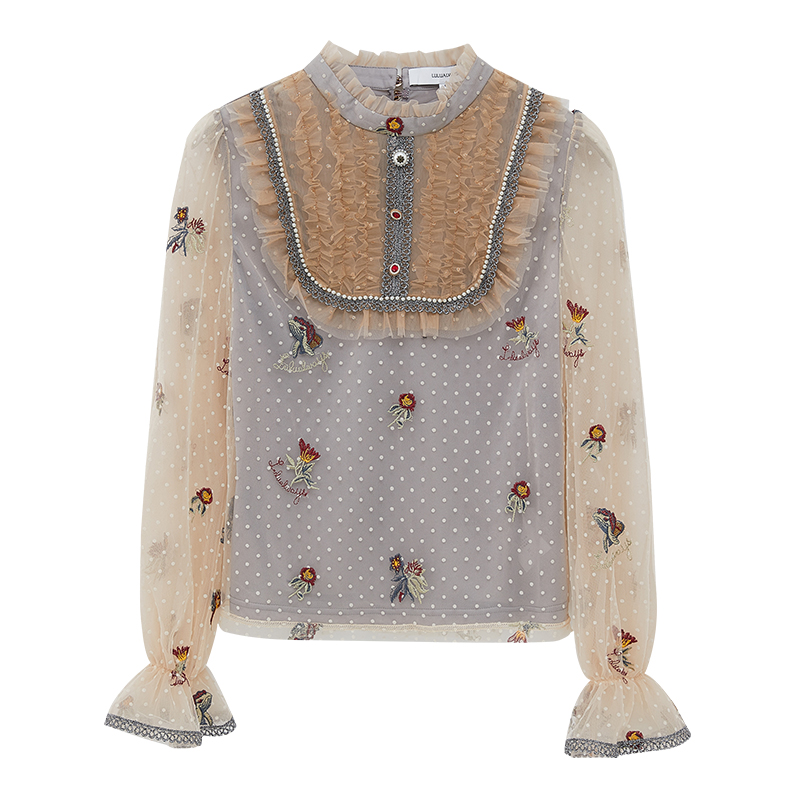 lulualways冬季法式气质绣花雪纺衫 LULUALWAYS蕾丝衫/雪纺衫