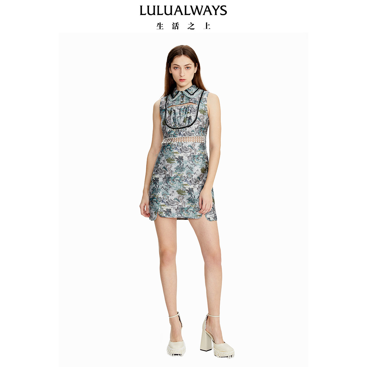 LULUALWAYS我爱露露夏季新款法式复古时尚优雅无袖短款连衣裙
