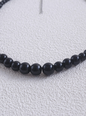 复古黑色仿珍珠短项链