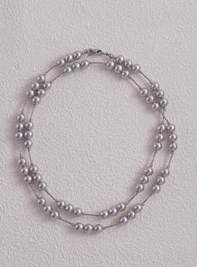 灰色经典小香风贝壳珠项链