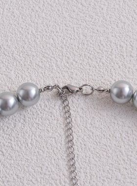 高级灰色12mm仿珍珠短项链