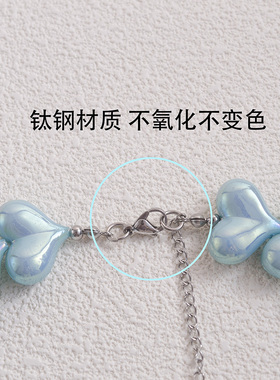 时尚蓝色爱心夸张短项链