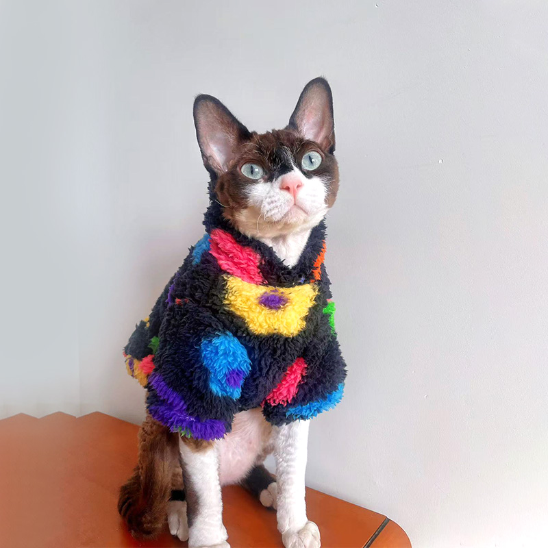24款秋冬加厚北极绒无毛猫衣服斯芬克斯德文猫幼猫保暖高弹卫衣