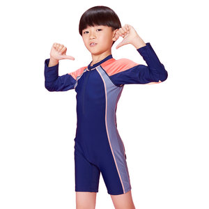金宏儿童连体泳衣 男童长袖防晒平角裤时尚海边沙滩温泉游泳衣