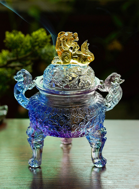琉璃三足狻猊香炉家用香道摆件