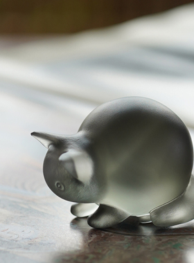 珍悦古法琉璃好奇机灵淘气猫摆件