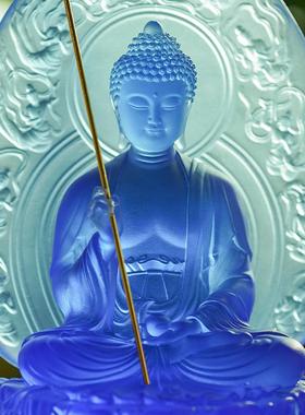 古法琉璃东方三圣佛像供奉摆件