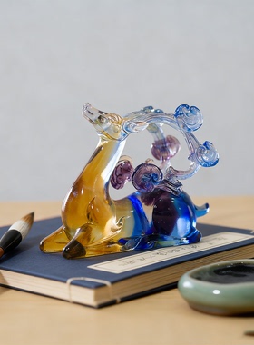 琉璃如意梅花鹿摆件送礼