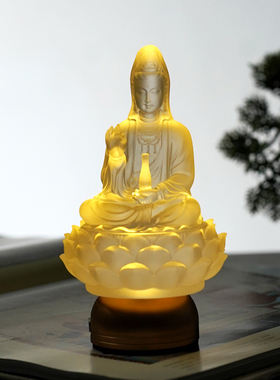 珍悦琉璃南海观音佛像莲花灯摆件