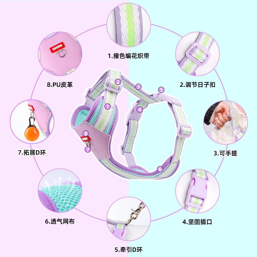 新款多巴胺小狗牵引绳轻便透气狗狗胸背撞色宠物胸背带工字外出,淘宝优惠券,粉丝福利购,淘宝优惠卷