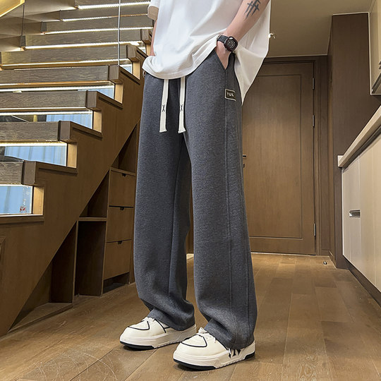 运动裤男款春秋款大童加绒休闲裤青少年初高中生阔腿宽松直筒裤子