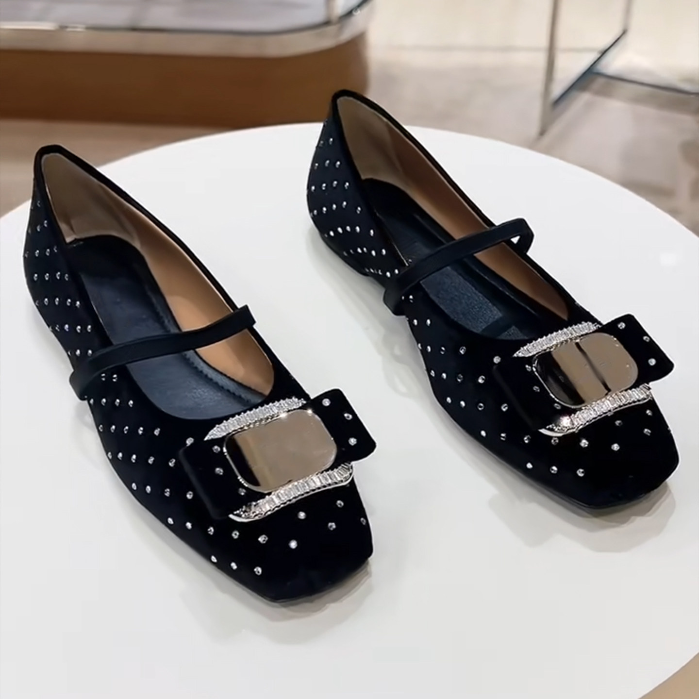 单鞋女设计感小众方头水钻玛丽珍鞋女一字带平底芭蕾舞鞋黑色单鞋,淘宝优惠券,粉丝福利购,淘宝优惠卷