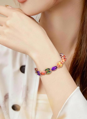 玫瑰彩金手链女轻奢小众高级感新款精致闺蜜手串满钻彩色锆石手饰