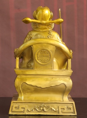 纯黄铜神威钟馗天师铜像坐像摆件