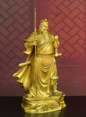 纯黄铜关帝关二爷武财神铜像摆件