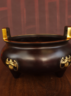 黄铜五福香炉家用室内供奉蝙蝠香