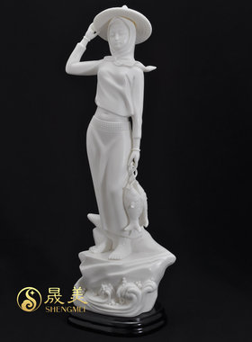 晟美立石海浪座惠女提鱼摆件