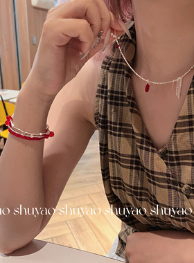 原创设计925银时尚红色项链 高级感气质不掉色手链