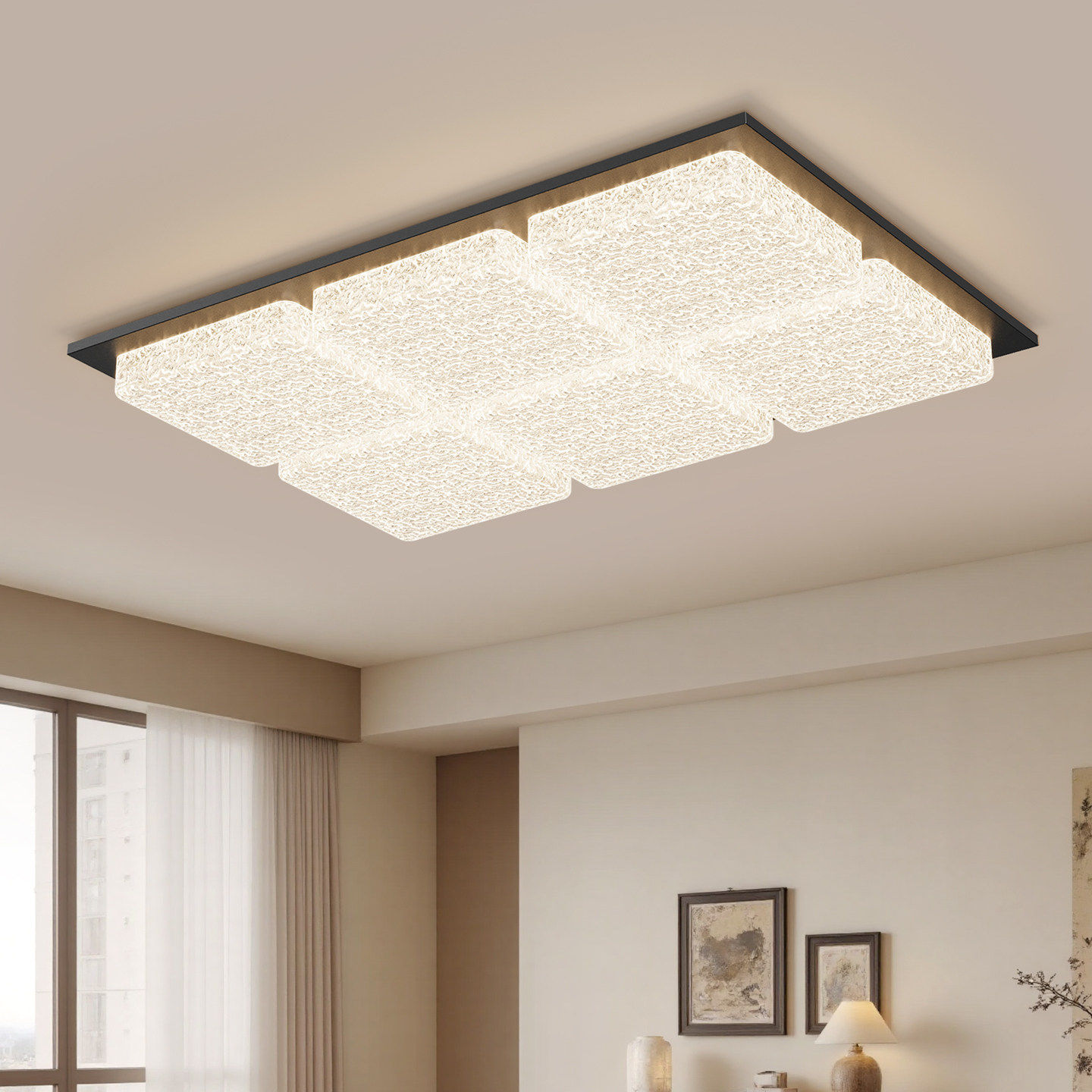 2025新款现代简约客厅吸顶灯方形编织纹理木质边框LED灯具套餐,淘宝优惠券,粉丝福利购,淘宝优惠卷