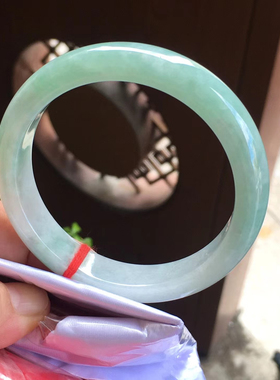 圈口57缅甸A货天然翡翠正品甜绿半山半水玉镯一半甜绿一半白月光