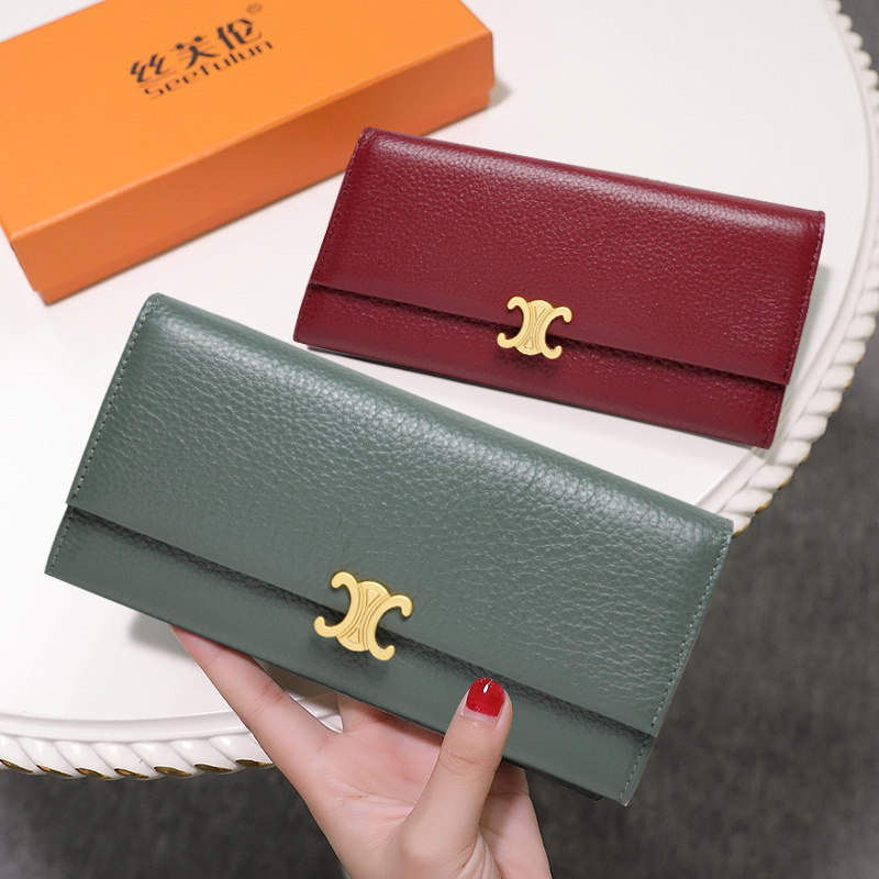 纯牛皮长款时尚百搭真皮手拿放钱包 丝芙伦钱包