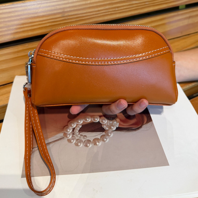 纯牛皮双拉链手拎包小巧轻便买菜零钱包真皮大容量手机包小手包女,淘宝优惠券,粉丝福利购,淘宝优惠卷