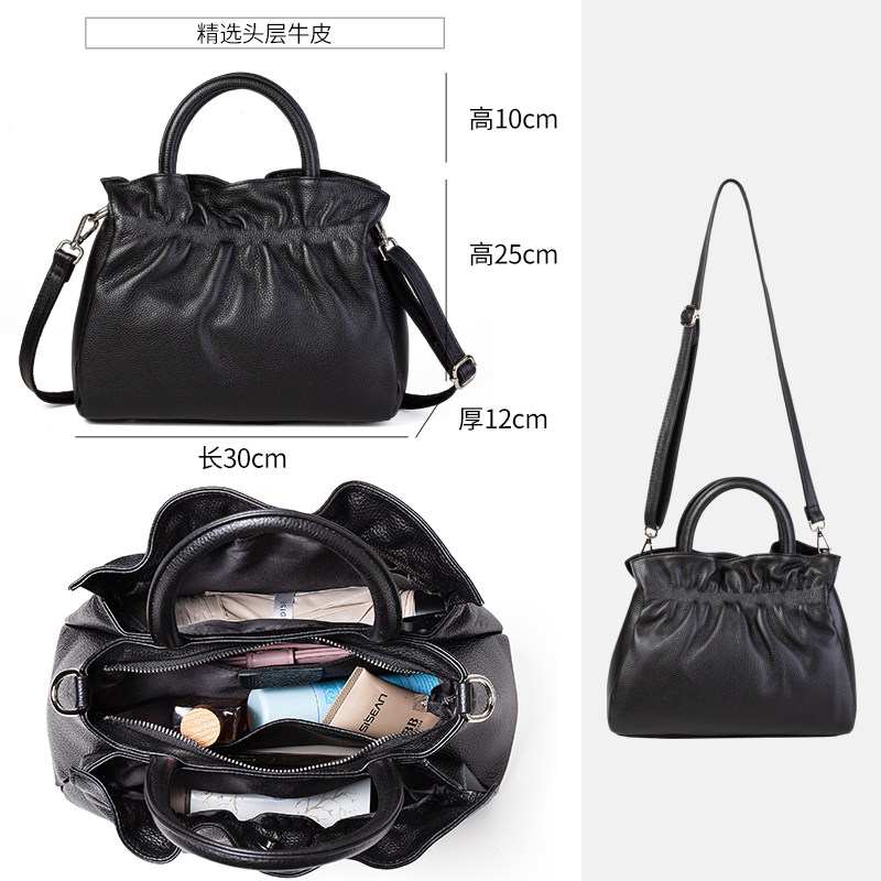 2025秋冬新款真皮大容量手提包时尚褶皱软牛皮通勤单肩斜挎包女包,淘宝优惠券,粉丝福利购,淘宝优惠卷