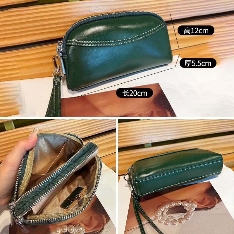 纯牛皮双拉链手拎包小巧轻便买菜零钱包真皮大容量手机包小手包女,淘宝优惠券,粉丝福利购,淘宝优惠卷