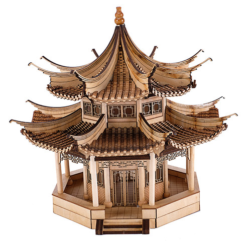diy手工建筑模型仿古木质拼装摆件榫卯结构四角中式凉亭子重檐亭 - 图3