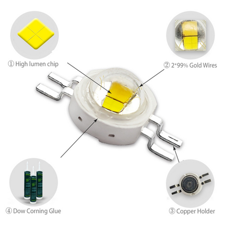 大功率3W白暖双色LED灯珠白光暖白欧司朗6000-6500K 3000-3500K_虎窝淘