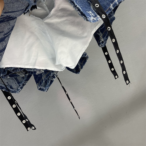 不规则辣妹牛仔半身裙女2025秋季新款设计感磨破复古显瘦A字短裙 - 图1