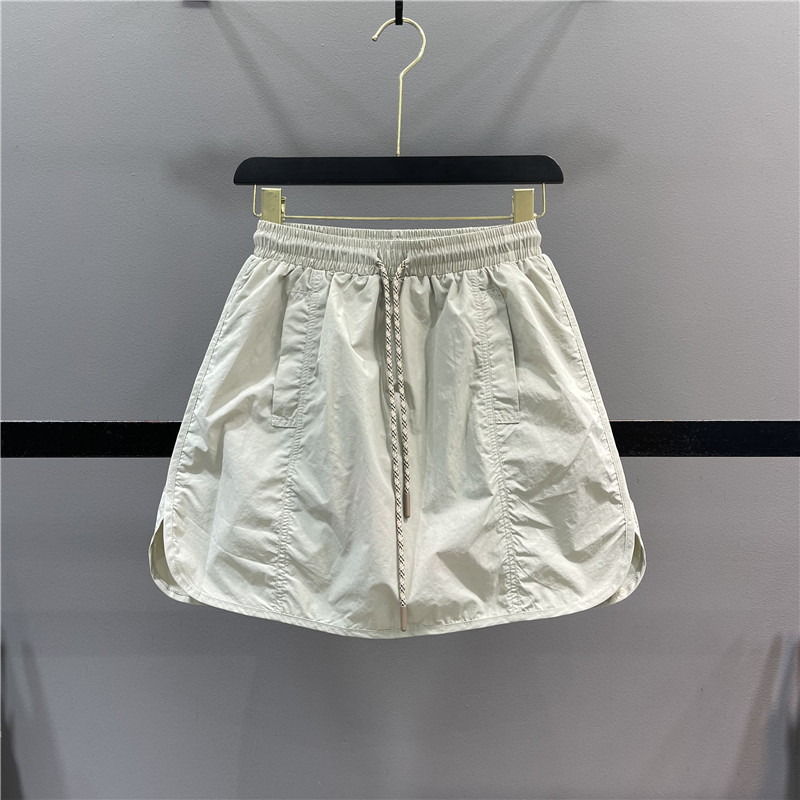 设计感小众工装半身裙女夏季松紧腰a字裤裙宽松显瘦开叉休闲短裙 - 图0