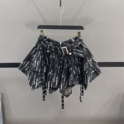 不规则辣妹牛仔半身裙女2025秋季新款设计感磨破复古显瘦A字短裙 - 图0