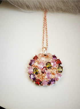 圆形项链时尚吊坠彩色锆石