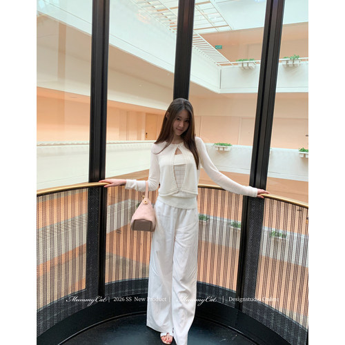 MummyCat下蛋喵【松弛漫旅】26新品亚麻莱赛尔亮片花边针织开衫 - 图2