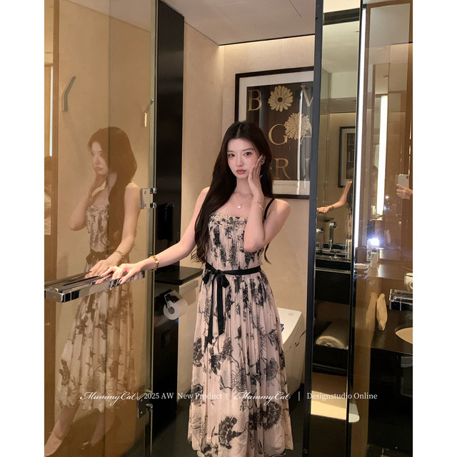 100 rayon ພິມສາຍແອວ suspender dress