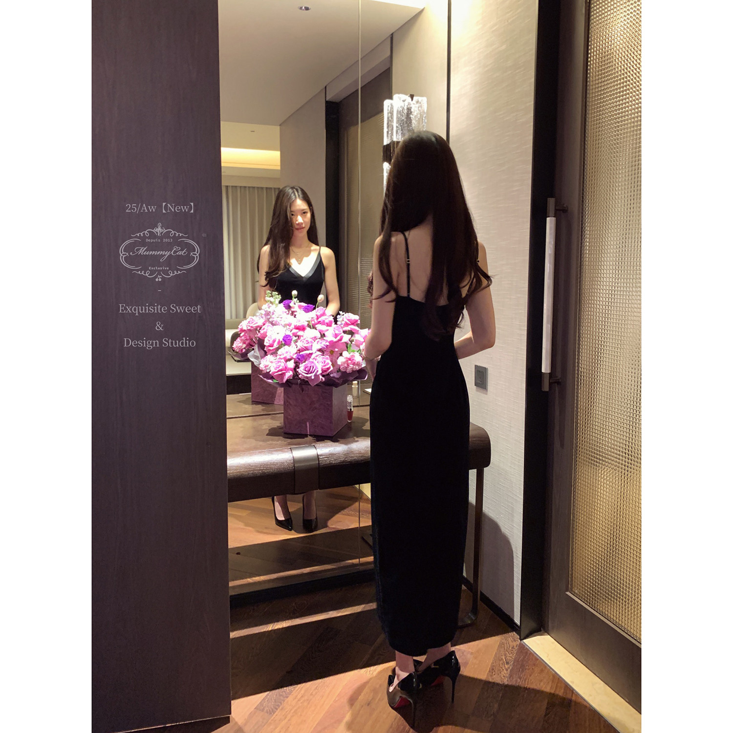 Mummy Cat 下蛋喵【月光星辰】醋酸拼接韩国弹力丝绒吊带礼服长裙,淘宝优惠券,粉丝福利购,淘宝优惠卷