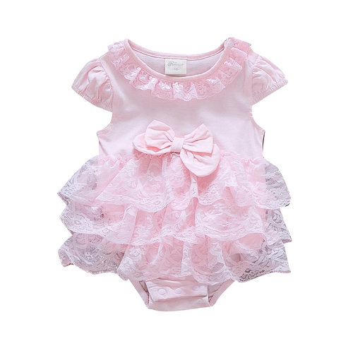 新生儿百天满月服婴儿纯棉衣服夏装女宝宝三角爬爬衣公主裙连体衣 - 图3