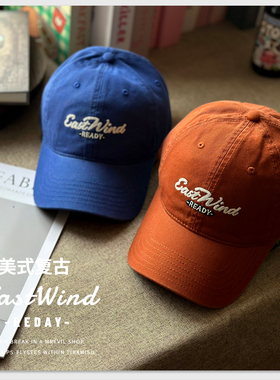 未来可期.美式复古水洗棒球帽子字母刺绣软顶德州橘色鸭舌帽通用