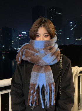 2025新款黑白格子韩系情侣保暖加厚围脖围巾秋冬季女高级氛围感